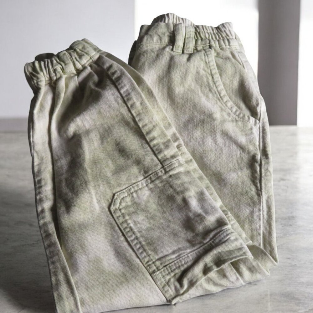 Zara - Girl's 11/12 Denim Cargo Joggers, Green & Cream Tie Dye, Pre-owned
